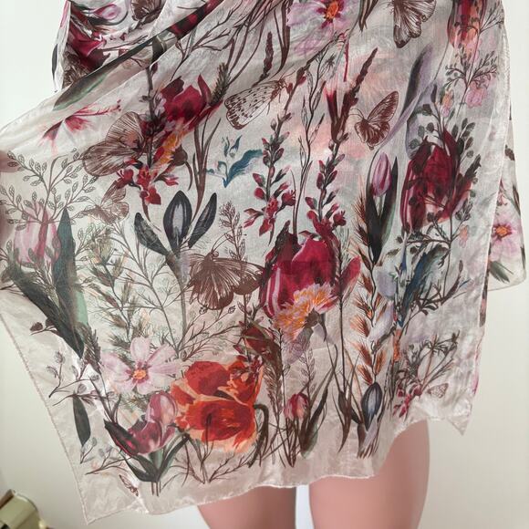 Floral Polyester Scarf Long pink red 17" x 68" Boho Fairy - Picture 2 of 3